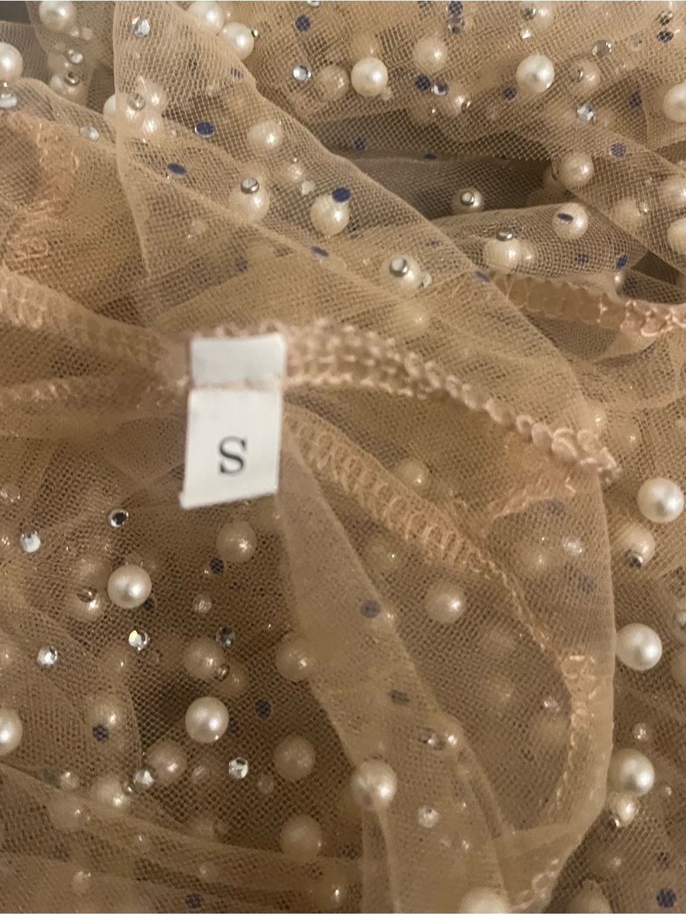 Chicwish Nude Pearl & Crystal Embellished Sheer Long-Sleeve Top - Picture 6 of 6